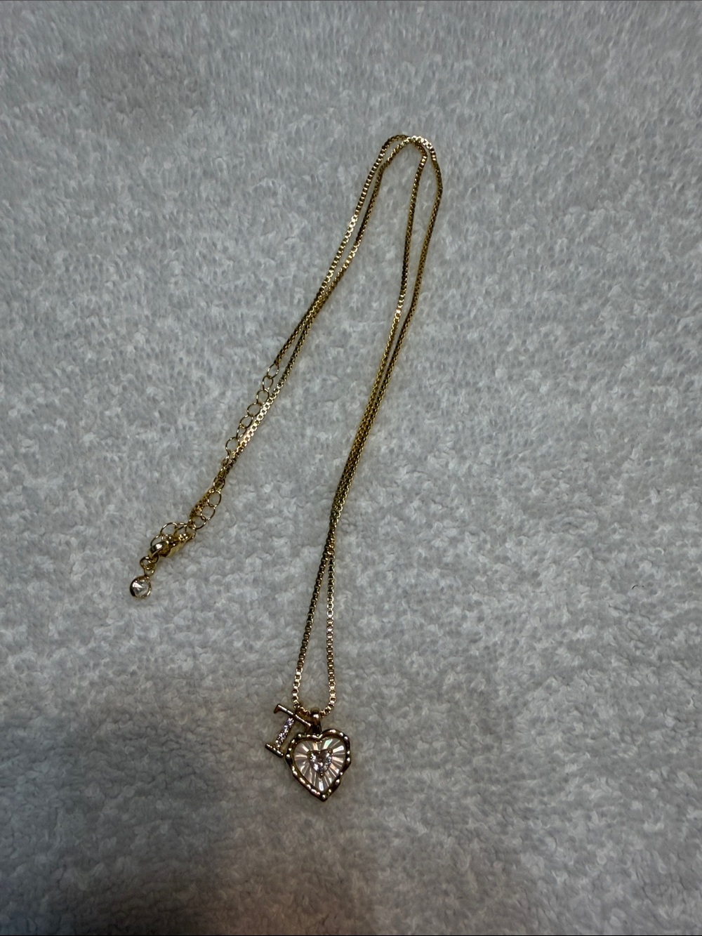 Gold Heart Pendant Necklace with Crystal Accent - Women Jewelry with letter T